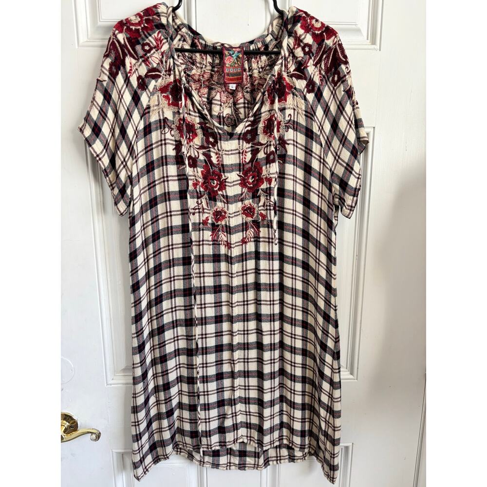 Johnny Was embroidered plaid tunic dress size large